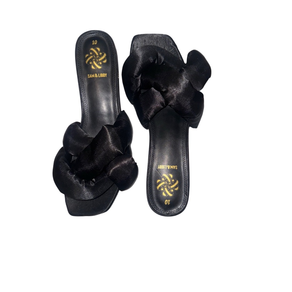 Sam & Libby Black Satin Ruffle Slide Mules